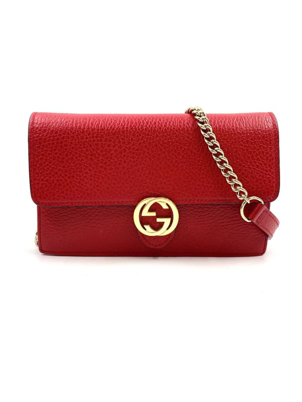Gucci Interlocking G Logo Leather Red Chain Shoulder Bag Gold